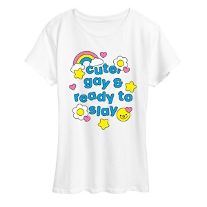 Women's - Instant Message - Cute Gay Ready Slay Short Sleeve Graphic T-Shirt - 1 of 4