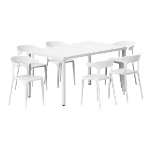 WestinTrends Playa 7-Piece Outdoor Metal Rectangle Patio Dining Table Set With Stackable Plastic Dining Chairs For 6 - 1 of 4