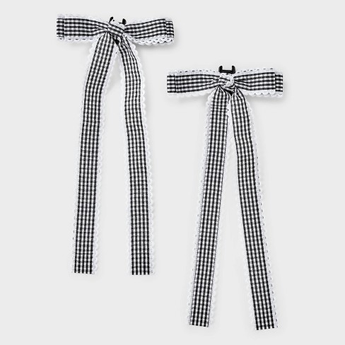 Girls' 2pk Gingham Bow Claw Clip Set - art class™ Black/White - image 1 of 4