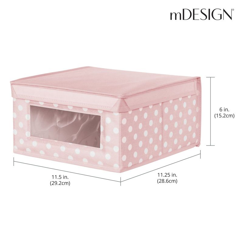 mDesign Medium Fabric Nursery Box with Lid/Window, 4 Pack, Pink/White Polka Dot, 4 of 10
