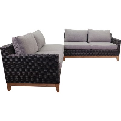 Courtyard Casual Maywood with Teak Sectional Loveseats  Includes One Left and One Right Loveseat  Grade A Vietnam Olefin Fabric
