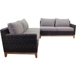 Courtyard Casual Maywood with Teak Sectional Loveseats  Includes One Left and One Right Loveseat  Grade A Vietnam Olefin Fabric - 1 of 2