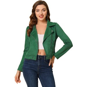 INSPIRE CHIC Women's Zip Up Faux Suede Biker Moto Jacket - 1 of 4
