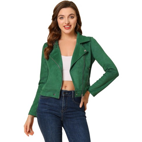 Allegra K Women's Casual Lightweight Zip-Up Bomber Jacket with Pockets Dark  Green Large