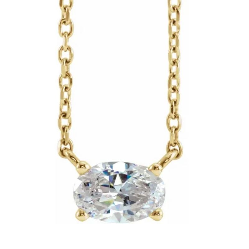 Pompeii3 1/2Ct Oval Sideways Solitaire Lab Created Diamond Necklace in White or Yellow Gold, 1 of 4