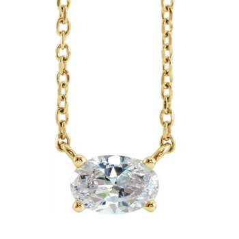 Pompeii3 1/2Ct Oval Sideways Solitaire Lab Created Diamond Necklace in White or Yellow Gold