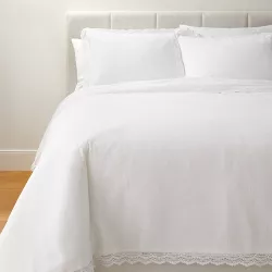 Full/Queen Lace Border Cotton Slub Comforter & Sham Set White - Threshold™ designed with Studio McGee