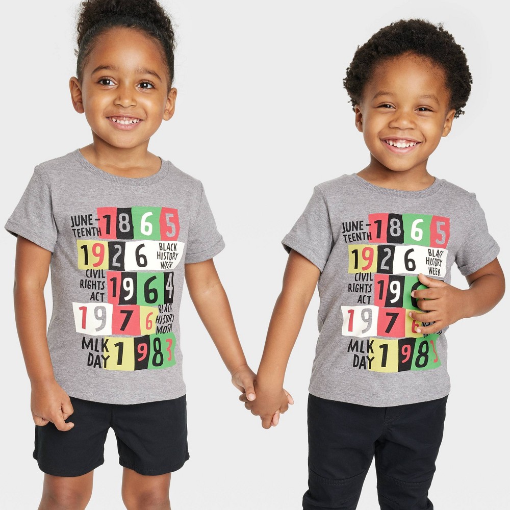 Black History Month Toddler Dates Short Sleeve T-Shirt - Gray 18M