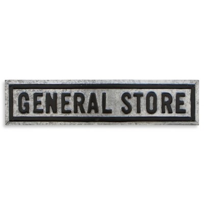 HomeRoots 9" X 37" Gray and Black General Store Galvanized Metal Wall Decor