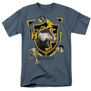 Harry Potter Hufflepuff Magicial Mischief Level Up Crest Adult T-Shirt Slate - 1 of 4