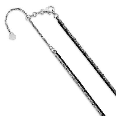 Black Bow Jewelry 2mm 14k White Gold & Black Plated 2 Strand Cyclone Necklace, 16-18 In