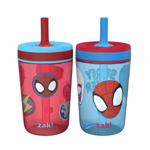 Zak Designs 2pk 15 fl oz Plastic Kelso Spidey and his Amazing Friends Straw Tumbler Set: Kids Cups, Dishwasher-Safe - 1 of 4