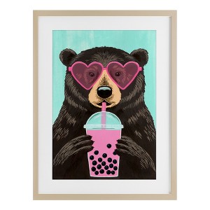 Stupell Industries Bear And Bubble Tea Framed Print Under Glass Art - 1 of 4
