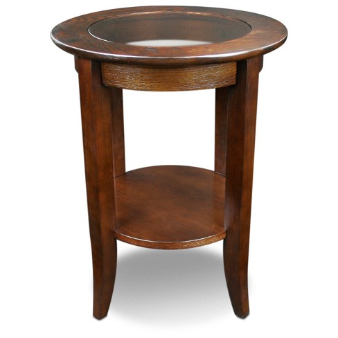 glass end table round wood leick oak solid chocolate finish target tables side