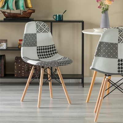 Modern Black and White Patchwork Upholstered Parsons Chairs, Set of 2