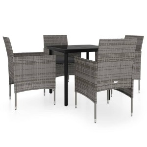 vidaXL 5 Piece Patio Dining Set with Cushions Gray and Black - 31.5" Table Length 4 Items - 1 of 4