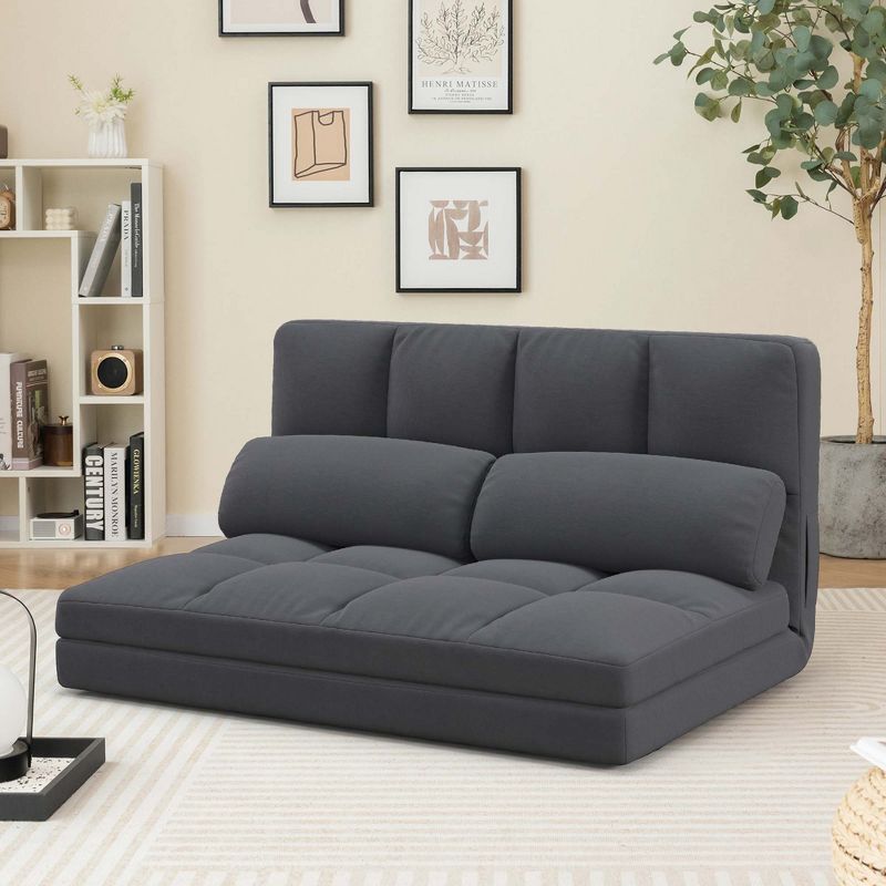 Costway Floor Sofa Bed with 2 Pillows 6 Positions Adjustable Backrest Velvet Cover Dark Grey/Light Grey, 2 of 11