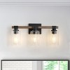 Dewdrop 3-Light Bathroom Vanity Light Fixture, Farmhouse Wall Sconce with Clear Seeded Glass and Black Wood Finish - 2 of 4