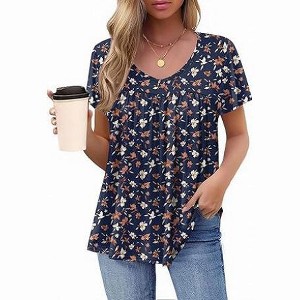Zeagoo Women's Short Sleeve Tunic Tops V Neck Loose Fit Ruffle Sleeve ...
