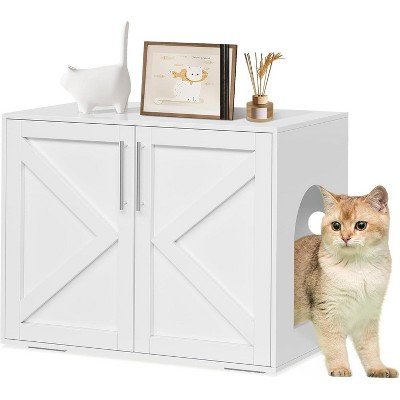 Litter Box Enclosure, Cat Litter Box Furniture with 2 Doors and Pads, Large Hidden Litter Box Furniture, Wooden Cat House, End Side Table