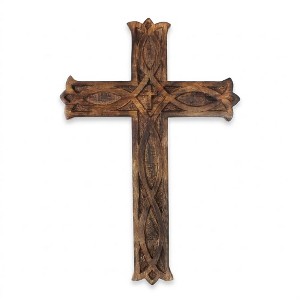 Store Indya Hand Carved Wooden Wall Cross, Long French Antique, Brown ...