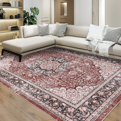 Vintage Area Rug Machine Washable Oriental Distressed Carpet Rug Retro Medallion Stain Resistant Non-Slip Accent Rug