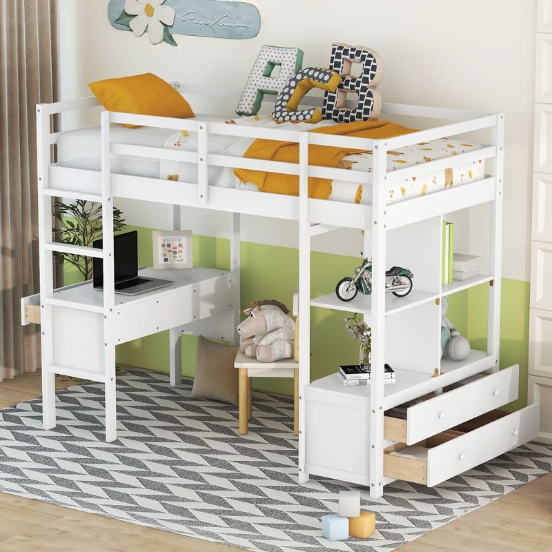 Loft Bed with Built-In Desk, Storage Shelves and Drawers - ModernLuxe, 3 of 10
