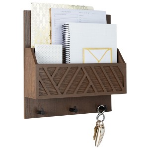 Wall Mounted Mail Organizer with 2 Slots and 3 Hooks – Multiple Finishes – MDF Wood - 1 of 4