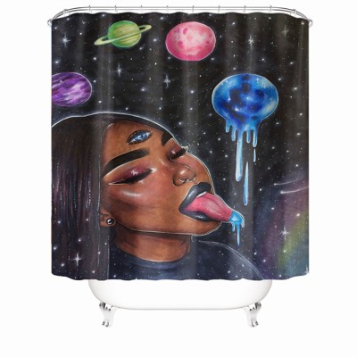 Woman And Color Planet Shower Curtains for Bathroom Waterproof Fabric Bath Curtain Durable Soft Stylish Bathroom Decor 72x72 Inch