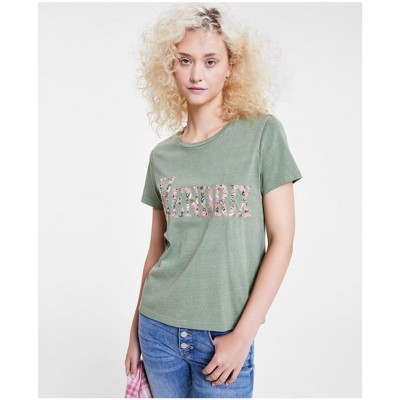 Lucky Brand Womens Hendrix Floral Embellished T-Shirt