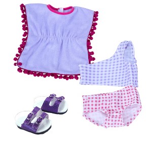 Sophia’s Cut-Out Bathing Suit, Cover Up and Sandals, Pink/Purple - 1 of 4