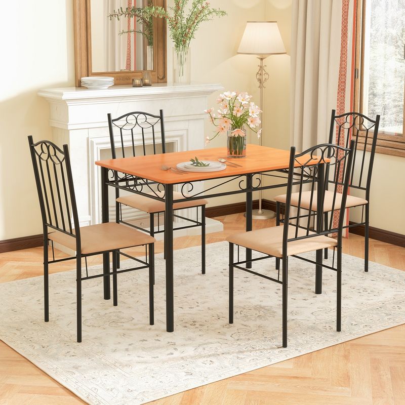 Costway 5 PC Dining Set Wood Metal 30" Table and 4 Chairs Black Kitchen Breakfast Furniture, 1 of 11