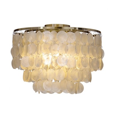 ALOADECOR Unique/Statement Coastal Natural Capiz Shell Round Tiered Chandelier