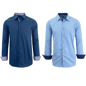 Galaxy By Harvic Men's Long Sleeve Slim-Fit Solid Dress Shirts-2 Pack - 1 of 4