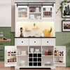 Whisen Farmhosue White Oak Pantry Storage Cabinet with Hutch, Sliding Door, Power Outlet, Pegboard, Rack and 3-Drawers - 3 of 4