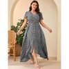 Women Plus Size Maxi Dress Short Sleeve Wrap V Neck Button Down High Low Split Ruffle Long Dress - 4 of 4