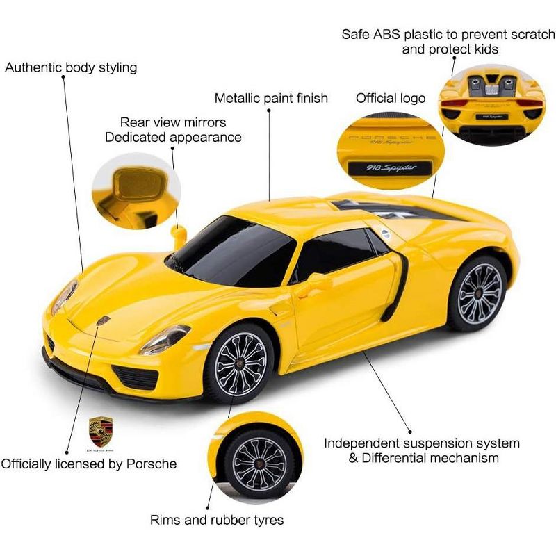 Link Worldwide Ready! Set! Go! Link 1:24 Scale Porsche 918 Spyder Remote Control Toy Car For Kids - Yellow, 5 of 6