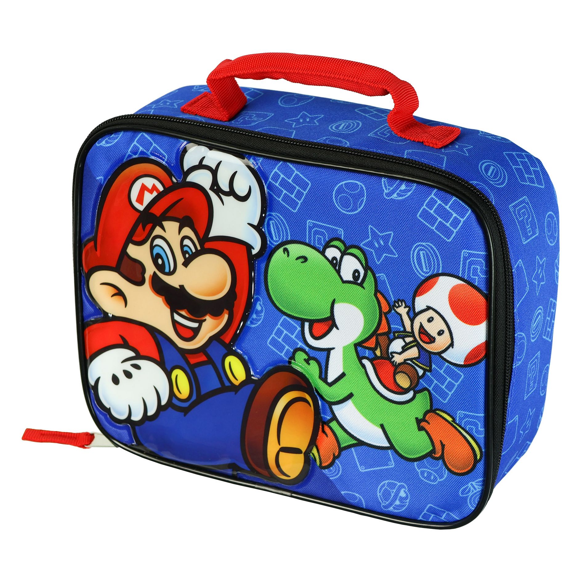 Nintendo Super Mario Lunch Box Insulated Full Zip Soft Sided Tote Bag 10" Multicolor