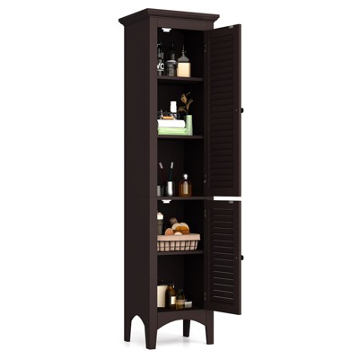 Tangkula Freestanding Bathroom Storage Cabinet Tall Narrow Storage Cabinet with 1 Adjustable Shelf 1 Drawer and 2 Doors Gray/Coffee/Black/White