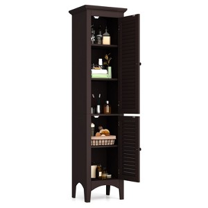 Tangkula Freestanding Bathroom Storage Cabinet Tall Narrow Storage Cabinet with 1 Adjustable Shelf 1 Drawer and 2 Doors Gray/Coffee/Black/White - 1 of 4