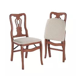 2pc Queen Anne Folding Chairs Cherry - Stakmore