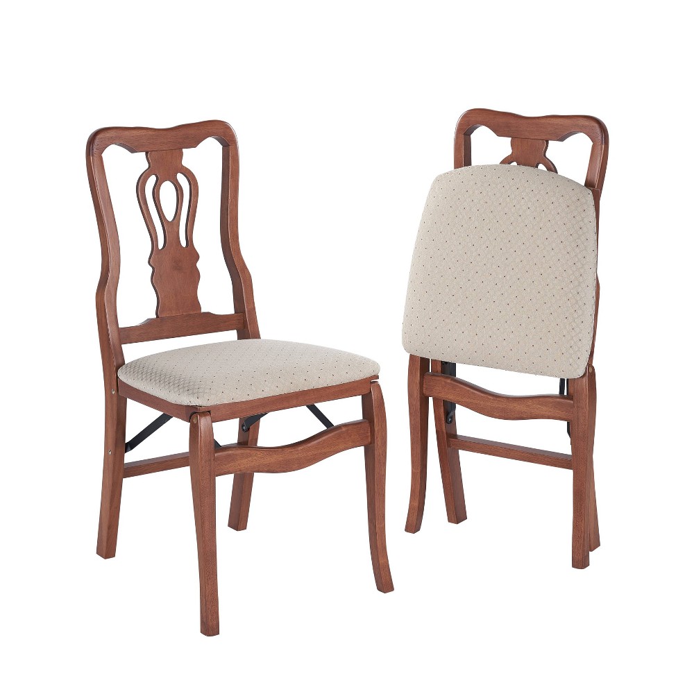 Photos - Chair 2pc Queen Anne Folding  Cherry - Stakmore