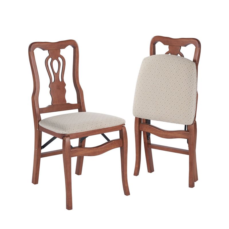 2pc Queen Anne Folding Chairs Cherry - Stakmore, 1 of 9