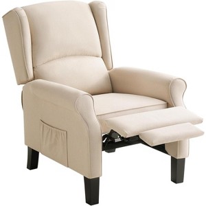 AMERLIFE Pushback Recliner Chair, Modern Fabric Wingback Armchair with Storage Pockets and Wood Legs, Linen, Beige - 1 of 4
