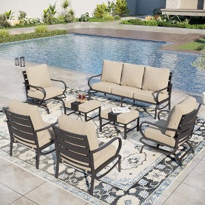 Captiva Designs 7pc Metal Patio Furniture Conversation Set with Rocking Chairs for Garden Porch Backyard - 1 of 4
