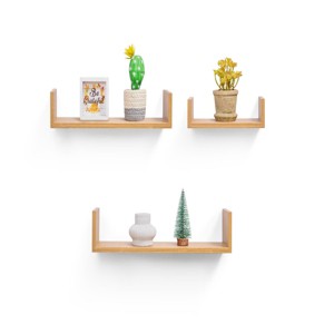 SEVOBAL Decorative Bookshelf Floating Shelves Wall Wood Decor Storage Shelves Wall Mounted Shelf Storage Hanging Shelf, Beige, 13.98"*3.94"*2.76" - 1 of 4