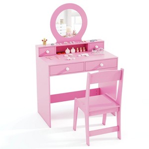 Safstar Kids Vanity Set Desk and Chair Set with Mirror Open Shelf and 4 Storage Drawers - 1 of 4
