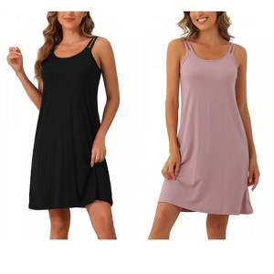 INSPIRE CHIC Women's 2 Pcs Sleeveless A-Line Sleepdress Dual-Strap Knee-Length Cami Nightgowns - 1 of 4