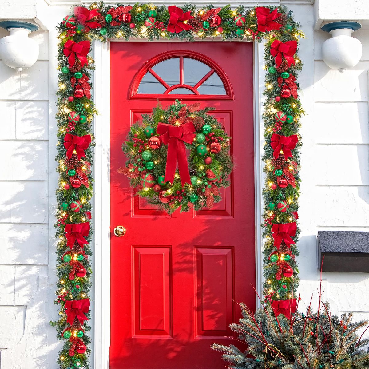 6 Ft Christmas Garland with Lights for Mantle, Battery Operated Xmas Garlands with Red Gold Balls, for Fireplace Stair Railing TV Stand - thumbnail 7