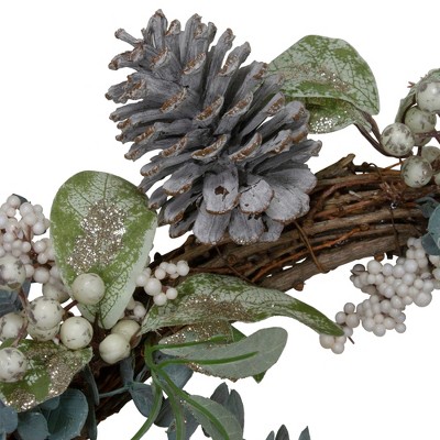 Neutral Gold and White Pine Cone Fall Harvest Wreath, 18-Inch